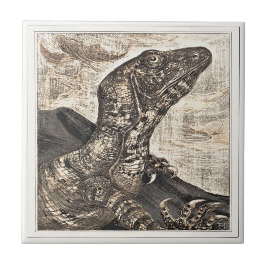 Iguana Reptile Viktorianisch Art Fliese (Vorderseite)