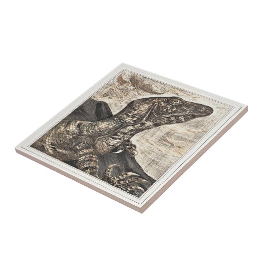 Iguana Reptile Viktorianisch Art Fliese (Seite)