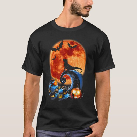 Iguana und Moon Halloween Silhouette T-Shirt (Vorderseite)