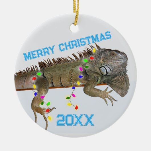 Iguana Weihnachts-Fotovorlage Exotische Haustiere Keramik Ornament (Vorne)