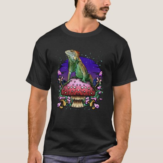 Iguana With Trippy Mushrooms T-Shirt (Vorderseite)