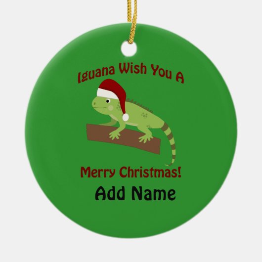 Iguana wünscht Ihnen ein frohes Weihnachtsfest Keramik Ornament (Vorne)