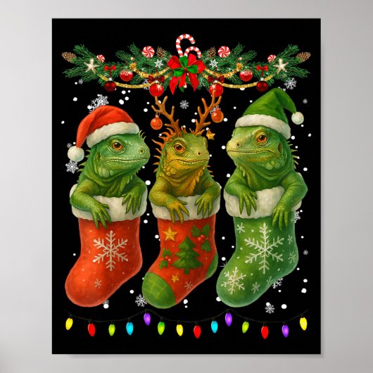 Iguanas In Christmas Socks Lights Iguanas Xmas  Poster (Vorne)