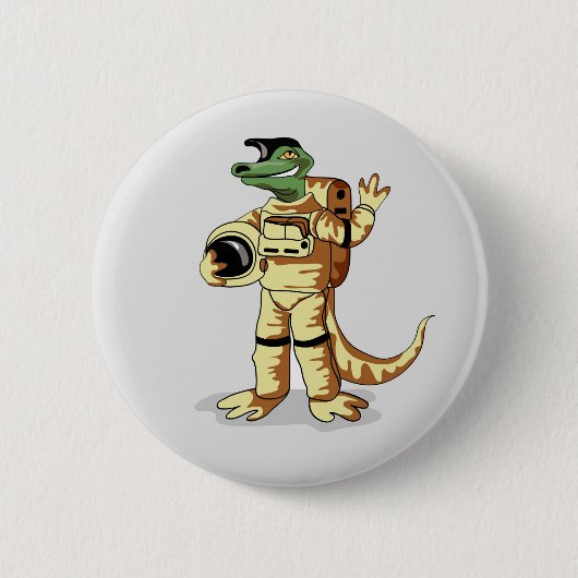 Iguanodon ist in einem Kosmonauten-Raum gekleidet. Button (Vorderseite)