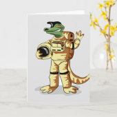 Iguanodon ist in einem Kosmonauten-Raum gekleidet. Karte (Gelbe Blume)