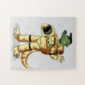 Iguanodon ist in einem Kosmonauten-Raum gekleidet. Puzzle (Horizontal)