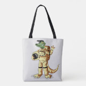 Iguanodon ist in einem Kosmonauten-Raum gekleidet. Tasche (Rückseite)