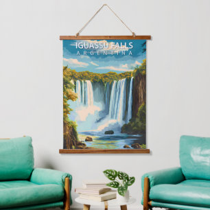 Iguassu Fälle, Argentinien – Vintage Reiseplakat A Wandteppich Mit Holzrahmen