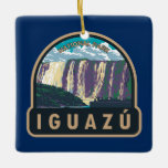 Iguazu Nationalpark Argentinien Vintage Kunst, Dic Keramikornament<br><div class="desc">Iguazu Nationalpark Vektorgrafik Design. Innerhalb des Parks am Iguazú-Fluss umfasst der berühmte Iguazú-Fall viele verschiedene Kaskaden,  darunter die ikonische Garganta del Diablo oder der "Teufelskrater".</div>