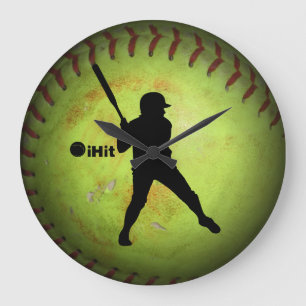 iHit Fastpitch Softball-Silhouette Große Wanduhr