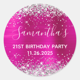 Ihr 21. Geburtstag Hot Pink und Silber Glitter Runder Aufkleber