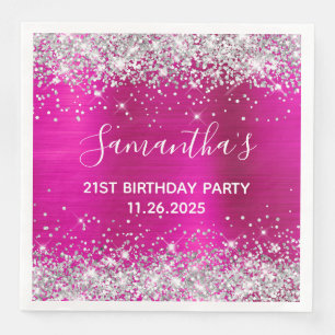 Ihr 21. Geburtstag Hot Pink und Silver Glitzer Serviette