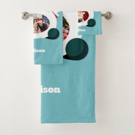 IHR 3 Fotos & Name Custom Santa Handtuch Set