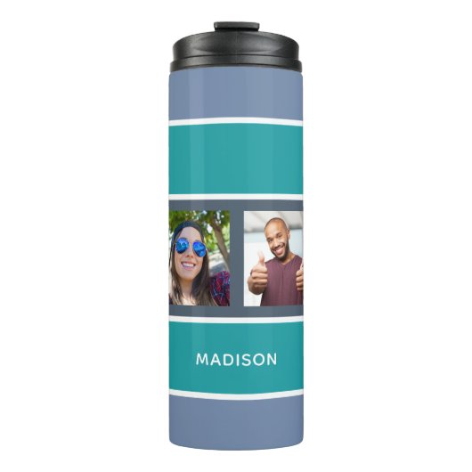 Ihr 4 FOTO & NAME Stripes Muster Tumbler Thermosbecher (Vorderseite)