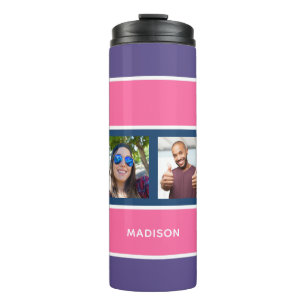 Ihr 4 FOTO & NAME Stripes Muster Tumbler Thermosbecher