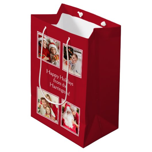IHR 4 FOTOS & CUSTOM TEXT Medium Geschenk Tasche Mittlere Geschenktüte (Vorderseite Schrägansicht)