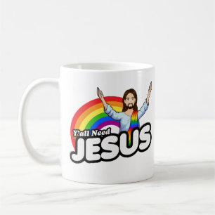 Ihr alle braucht Jesus - Regenbogen Jesus Kaffeetasse