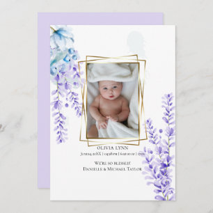 Ihr Baby Foto Aquarelllavender - Dusty Blue Einladung