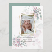 Ihr Baby Foto Moderne Aquarellfarben Eukalyptus Einladung (Vorne/Hinten)