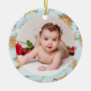 Ihr Baby's Foto CUSTOM Baby Blue Gold Weihnachten Keramik Ornament