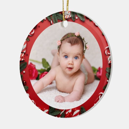 Ihr Baby's Foto CUSTOM Red Christmas Candies Keramik Ornament (Links)
