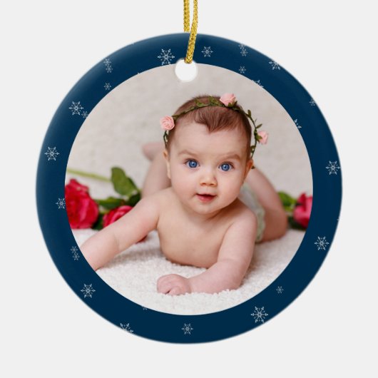Ihr Baby's Foto CUSTOM Weihnachten Deutsch Blau Keramik Ornament (Vorne)
