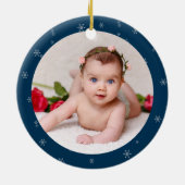 Ihr Baby's Foto CUSTOM Weihnachten Deutsch Blau Keramik Ornament (Hinten)