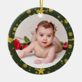 Ihr Baby's Foto CUSTOM Weihnachten Gold Green Luxe Keramik Ornament (Vorne)