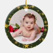 Ihr Baby's Foto CUSTOM Weihnachten Gold Green Luxe Keramik Ornament (Hinten)