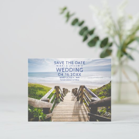 Ihr Beach Foto Save the Date Postkarte (Stehend Vorderseite)