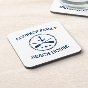 Ihr Beach House Familienname Anchor Oars Stars Getränkeuntersetzer