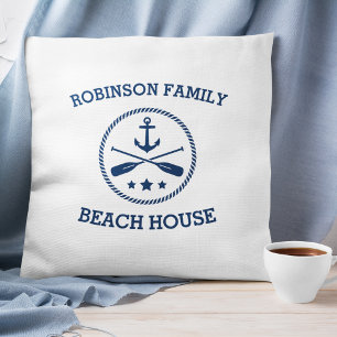 Ihr Beach House Familienname Anchor Oars Stars Kissen