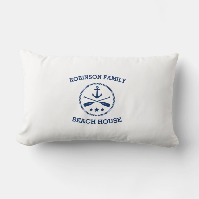 Ihr Beach House Familienname Anchor Oars Stars Lendenkissen (Vorderseite)