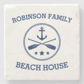 Ihr Beach House Familienname Anchor Oars Stars Steinuntersetzer (Vorderseite)