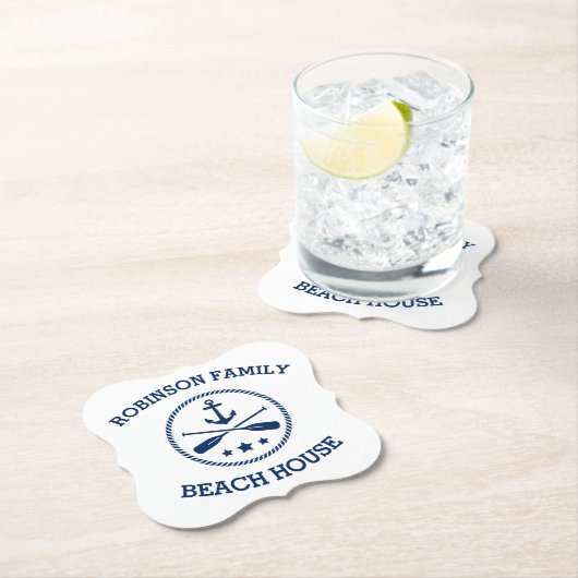Ihr Beach House Familienname Anchor Oars Stars Untersetzer (Vor Ort)