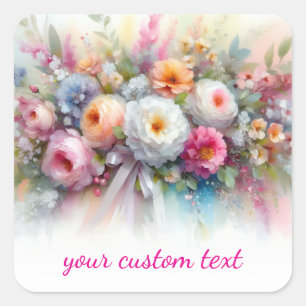 Ihr benutzerdefinierter Text Watercolor Floral Vor Quadratischer Aufkleber
