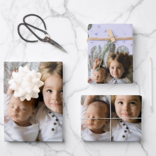 Ihr benutzerdefiniertes Foto in Blume Lila Star Hi Geschenkpapier Set