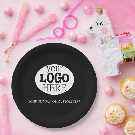 Ihr benutzerdefiniertes Logo und Text auf schwarz Pappteller (Party)