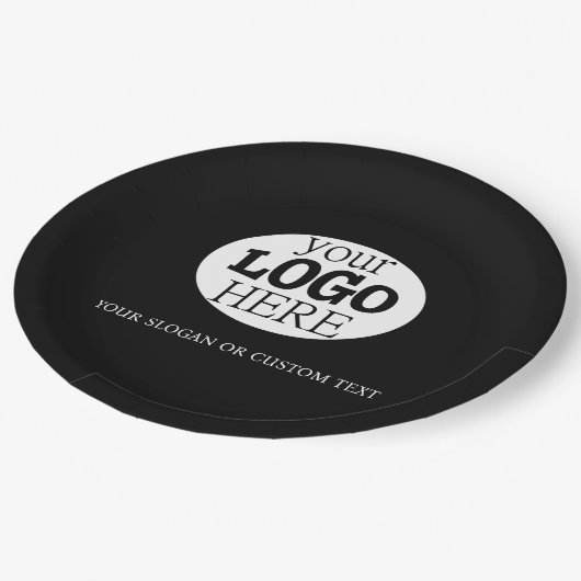 Ihr benutzerdefiniertes Logo und Text auf schwarz Pappteller (Schrägansicht)