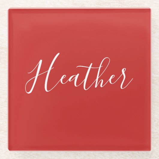 Ihr benutzerdefiniertes weißes Skript in Rot Glasuntersetzer (Vorderseite)