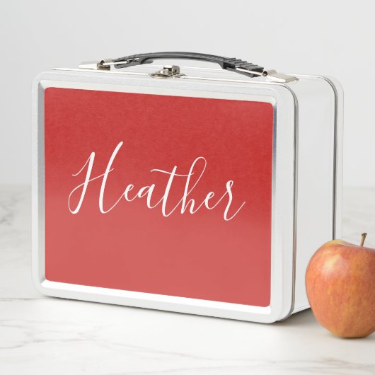 Ihr benutzerdefiniertes weißes Skript in Rot Metall Brotdose (Beispiel)