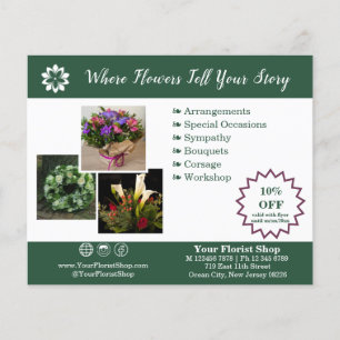 🌸Ihr Blumenladen Grün und Weiß Werbeaktion Flyer