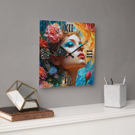 Ihr Blumenzauber AI Concept Art von Xzendor7 Quadratische Wanduhr