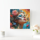 Ihr Blumenzauber AI Concept Art von Xzendor7 Quadratische Wanduhr (Zuhause)