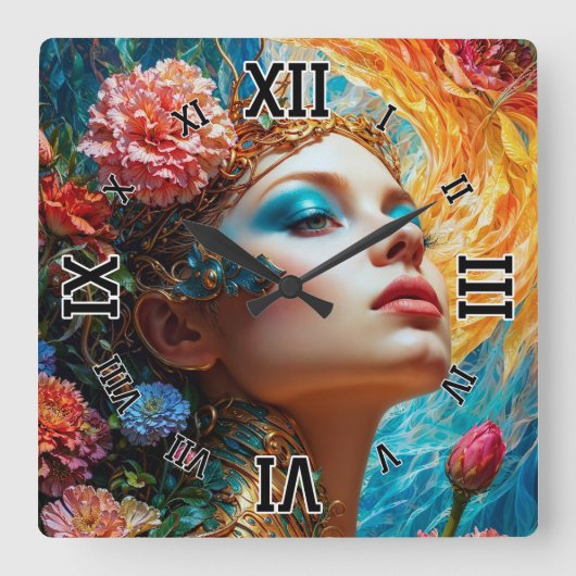 Ihr Blumenzauber AI Concept Art von Xzendor7 Quadratische Wanduhr (Vorderseite)