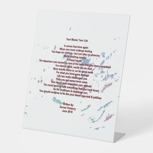 Ihr Blut, Ihr Leben 25cm x 30cm Pedestal-Zeichen Sockelschild (Vorderseite)