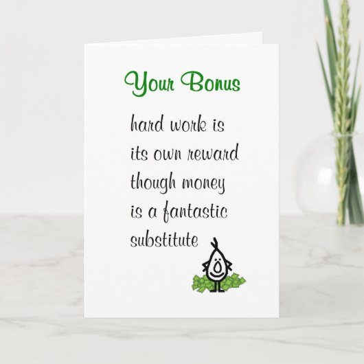 Ihr Bonus - ein lustiges Gedicht, um einen Bonus z Karte (Vorderseite)