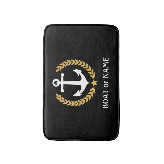 Ihr Boot Name Nautical Anchor Gold Laurel Black Badematte (Vorderseite Vertikal)