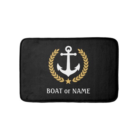 Ihr Boot Name Nautical Anchor Gold Laurel Black Badematte (Vorderseite)
