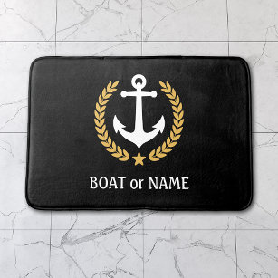 Ihr Boot Name Nautical Anchor Gold Laurel Black Badematte